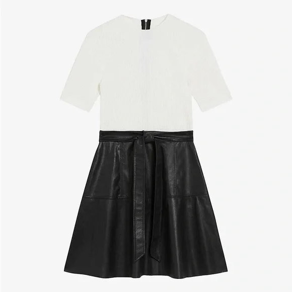 TED BAKER Oliyia Short Sleeve A Line Faux black Leather Mini Dress US Size 8 - Picture 5 of 12